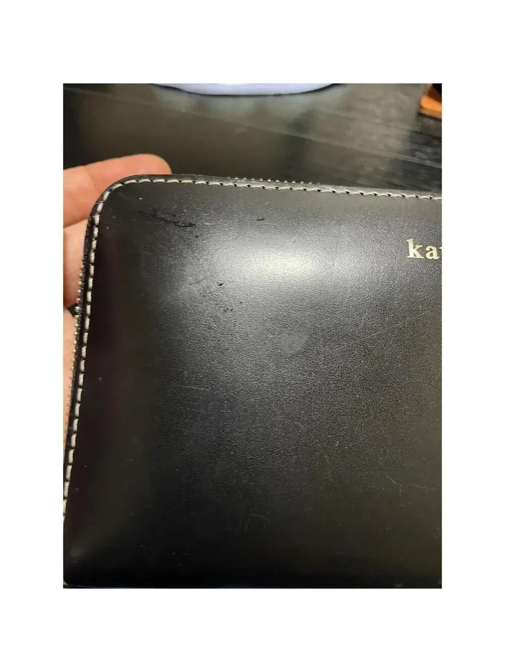 Kate Spade zip around glossy leather wallet black - large